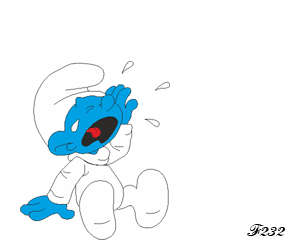 Baby Smurf expressing sadness.