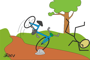 Falling on a bicycle.