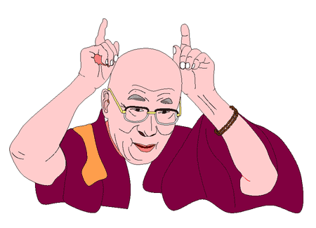 dalai-lama qui se fait des cornes.