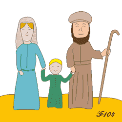 Joseph et Marie en compagnie de Jésus.